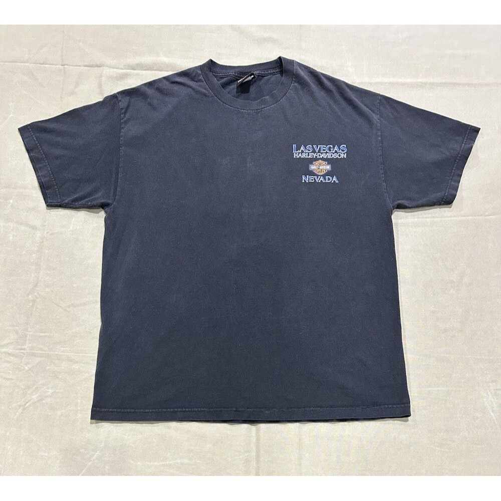 Las Vegas Harley Davidson T-Shirt Black Eagle Mountains City Scape Size XL B-15